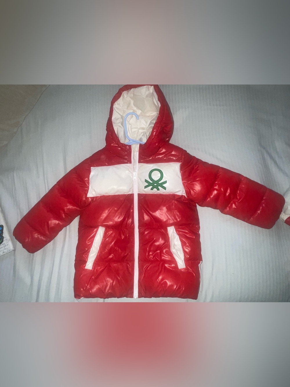 United Colors Of Benetton Red & White Hooded Puffer Kids Coat 4-5Yrs
